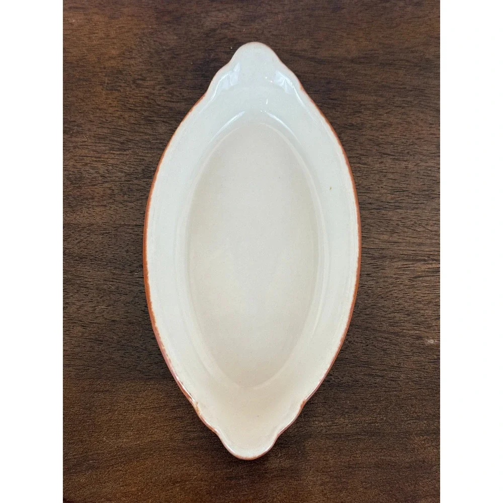 VTG SetTHREE Burden USA Oval Brown Stoneware Au Gratin 8‎ 1/4